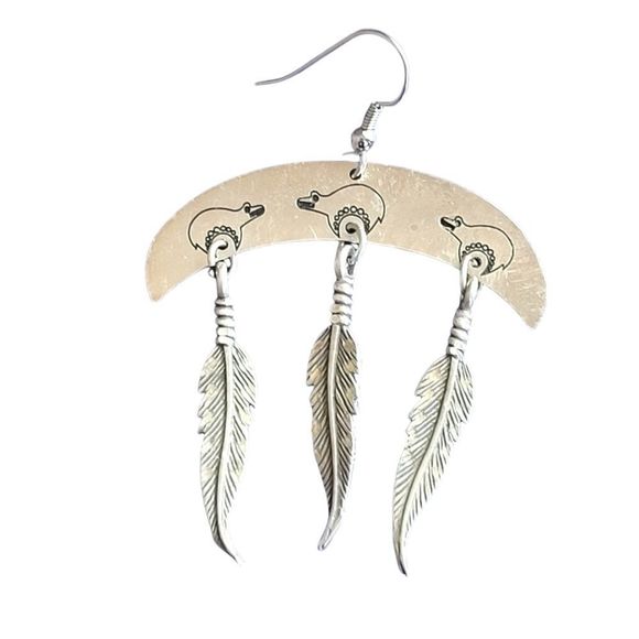 Award Design First Nation Inspired Feather Dangle Earrings - Picture 1 of 5